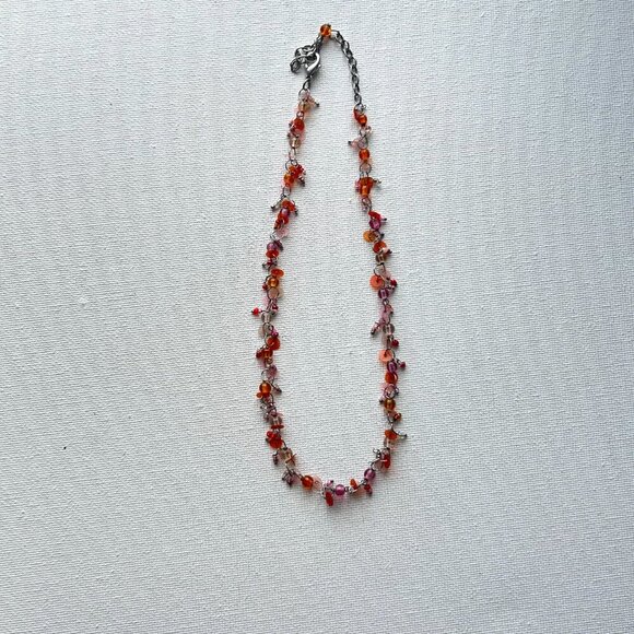 Vintage Pink & Amber Beaded Choker Necklace - Picture 2 of 4